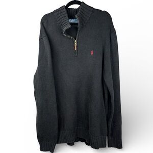 Ralph Lauren Men's Black 2XLT 1/4 Zip-Up Knit Sweater Cotton Preppy Classic